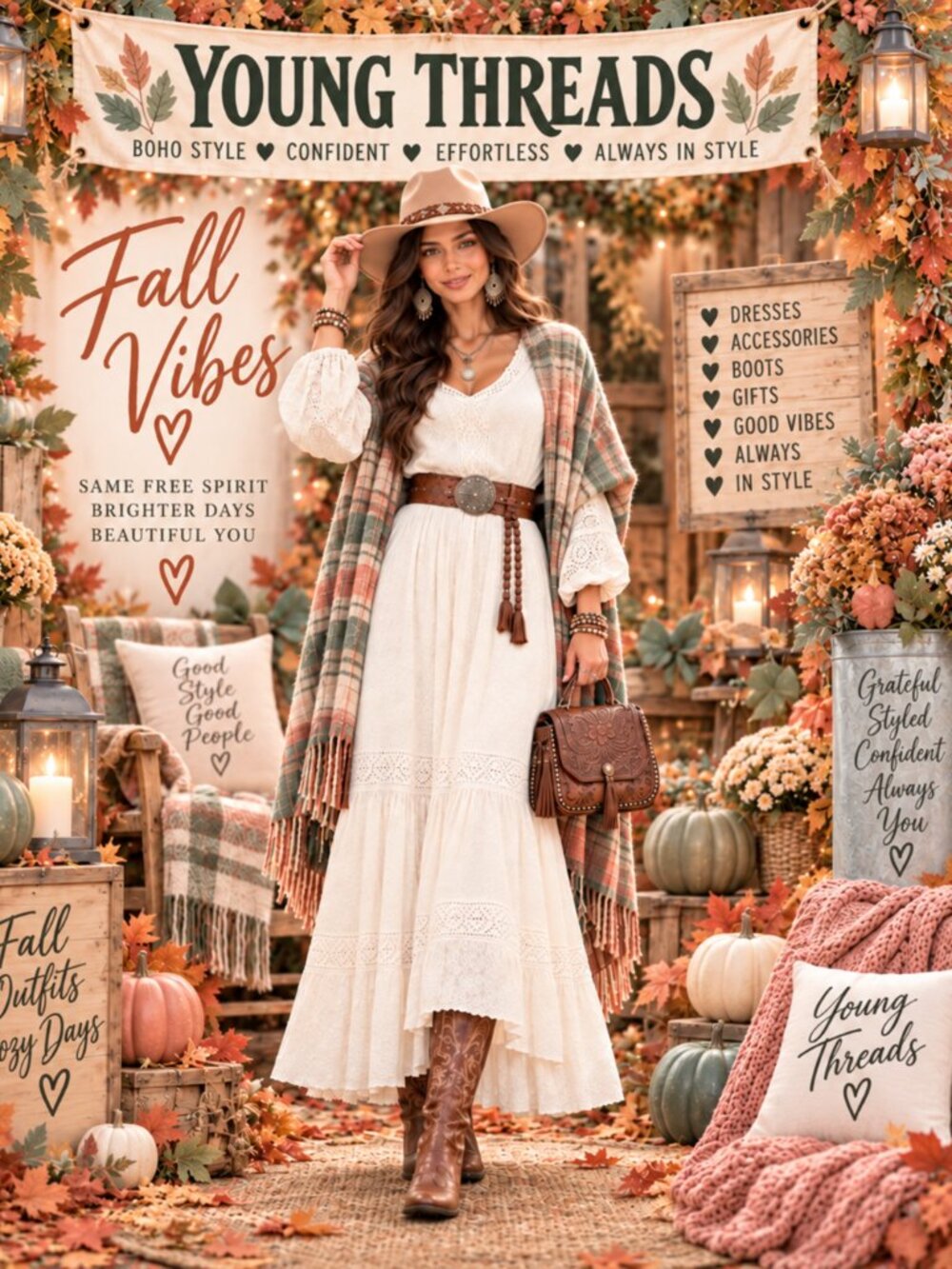 408 Young Threads Cream Lace Maxi Dress with Ruffled Hem
